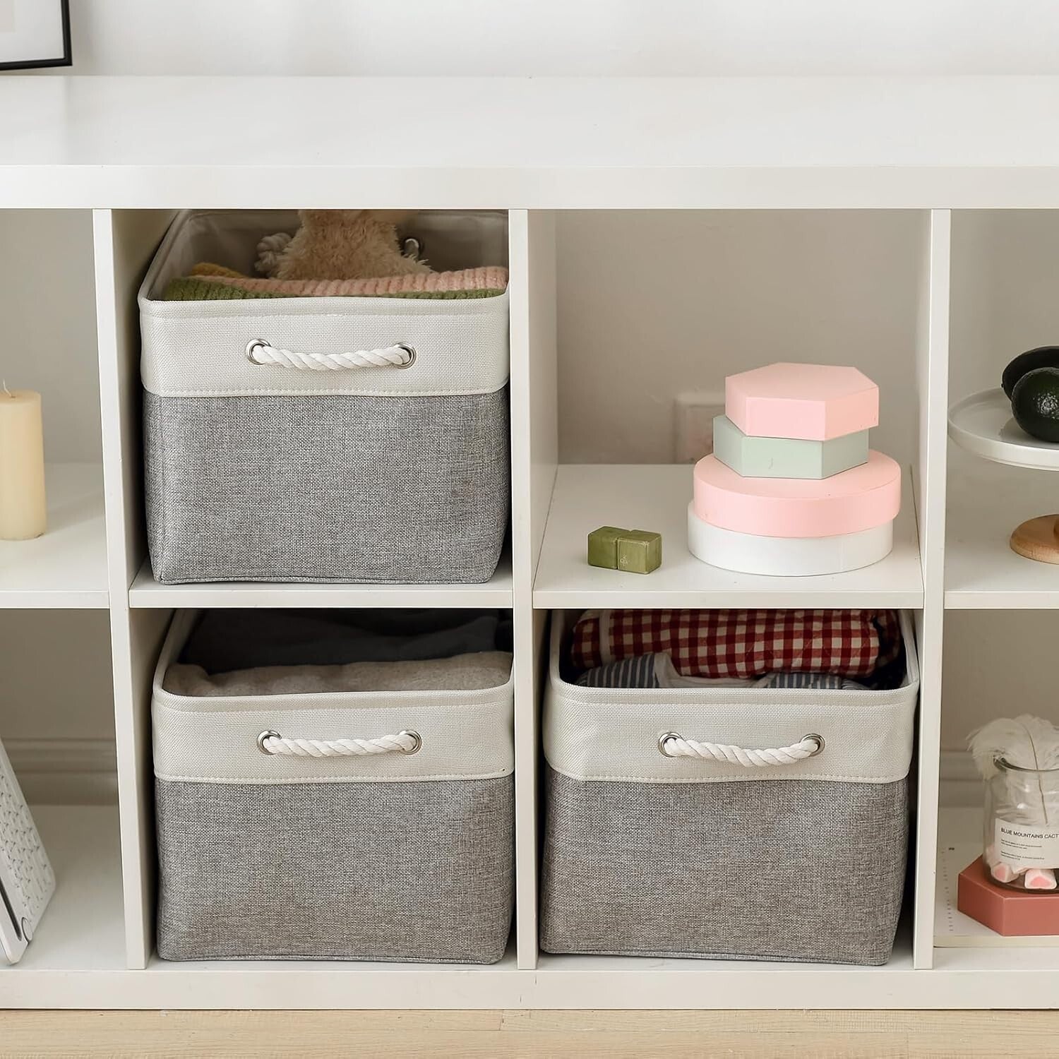Durable White & Grey Fabric Storage Baskets - X-Large Size for Home Organization