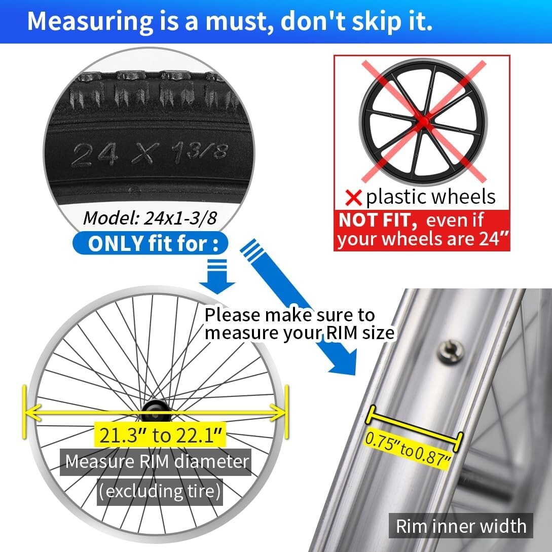 Puncture-Proof 24x1 3/8” Wheelchair Tires - Lightweight Solid Pair for Easy Use