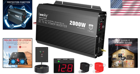 Versatile 2000W Inverter for Car, RV, and Off-Grid Use - Remote & USB Port
