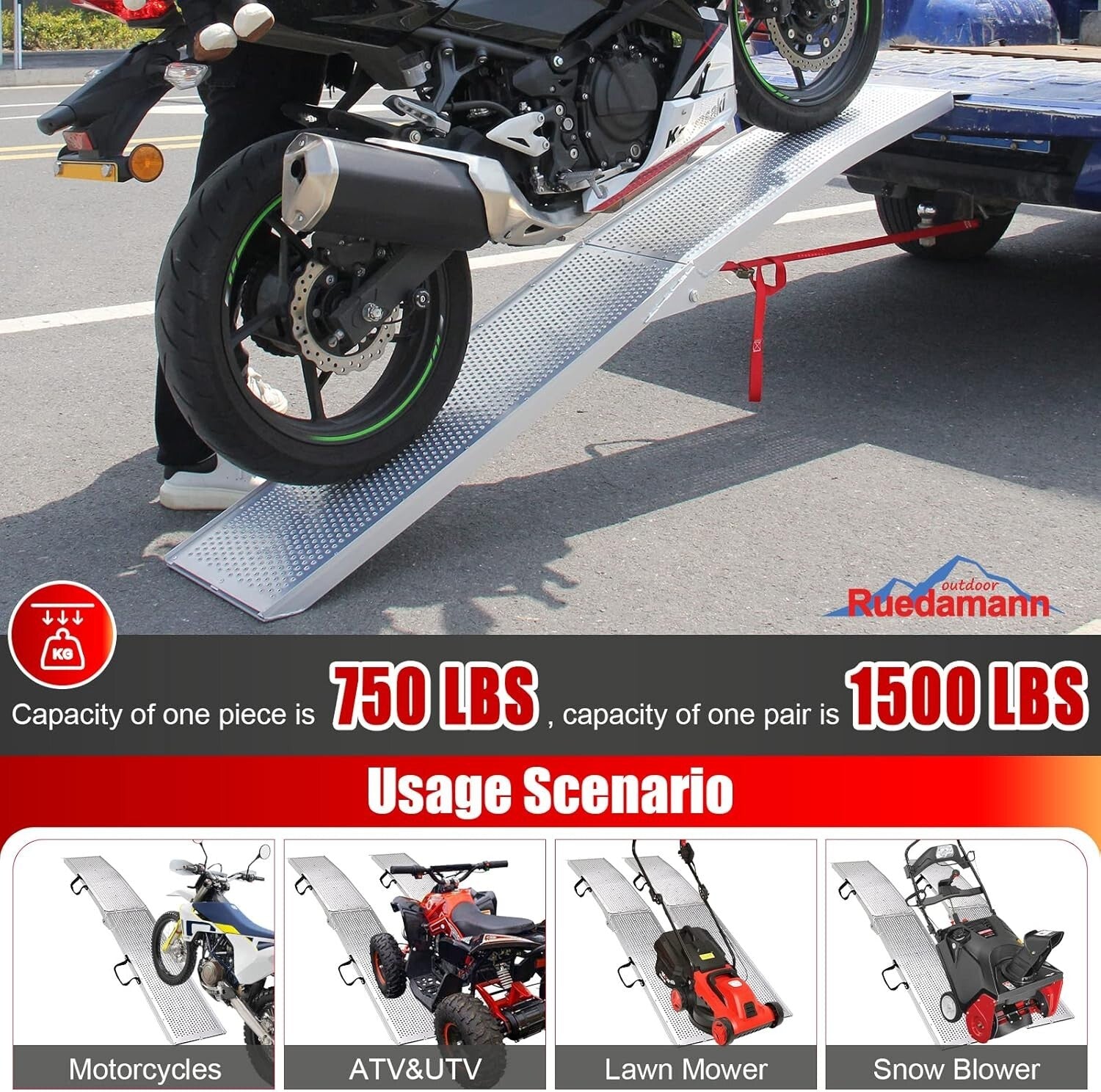 7.5FT Folding Aluminum Loading Ramp – 750 lbs Capacity for Motorcycles & ATVs