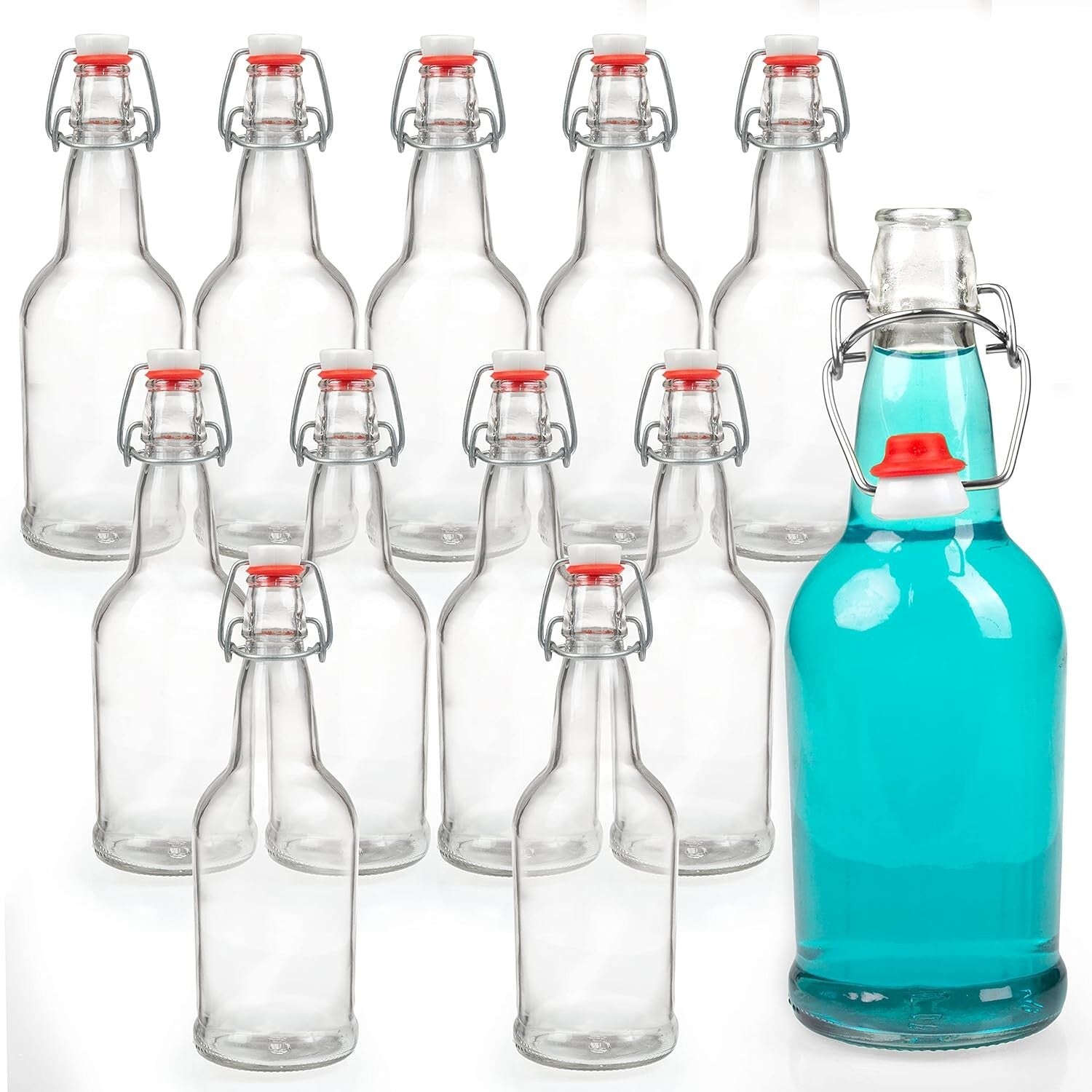 Heavy-Duty 16 oz Clear Swing Top Glass Bottles - Ideal for DIY Brewing Projects