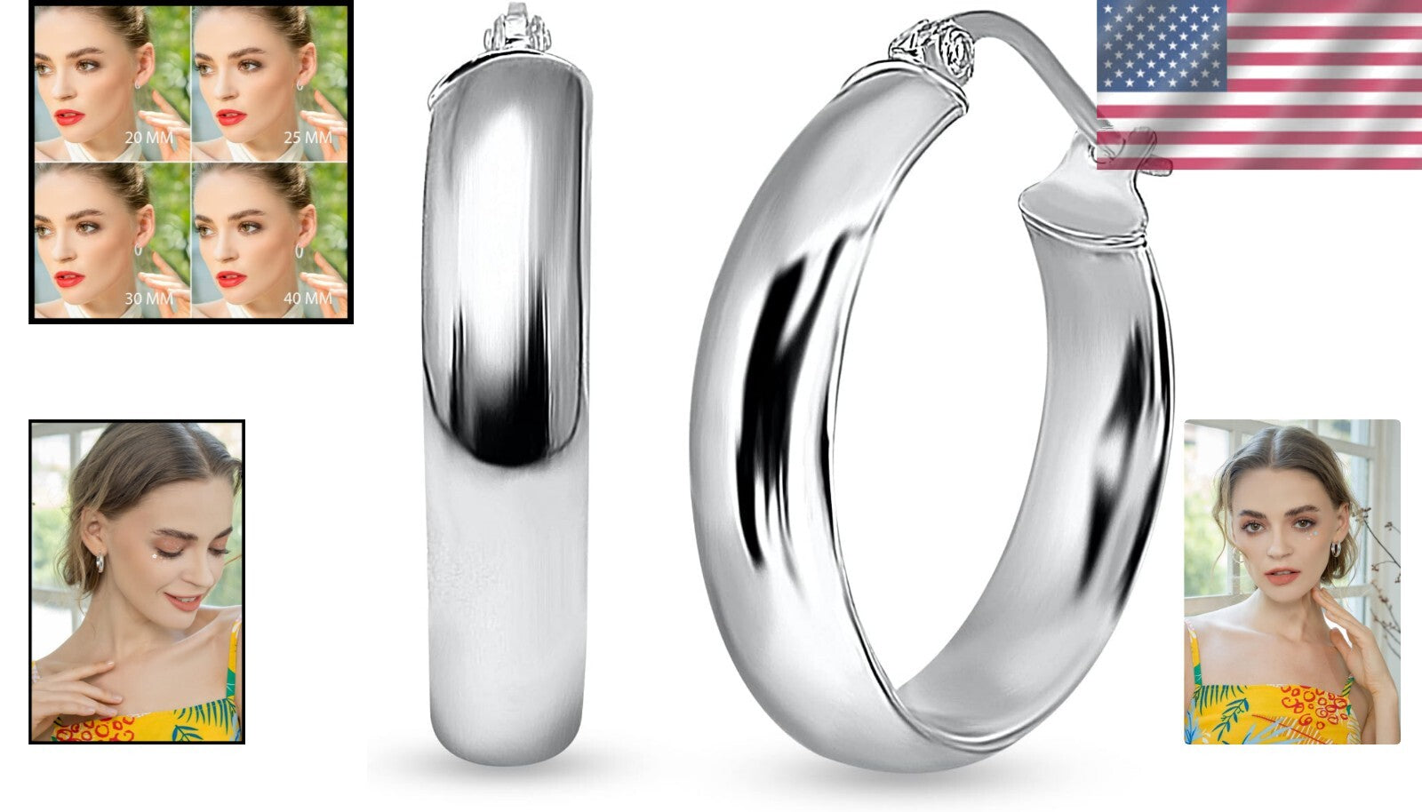 Elegant Sterling Silver Click-Top Hoop Earrings - Half Round Design Available
