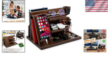 Load image into Gallery viewer, Multifunctional Wood Phone Docking Station - Elegant Organizer in Chestnut Brown