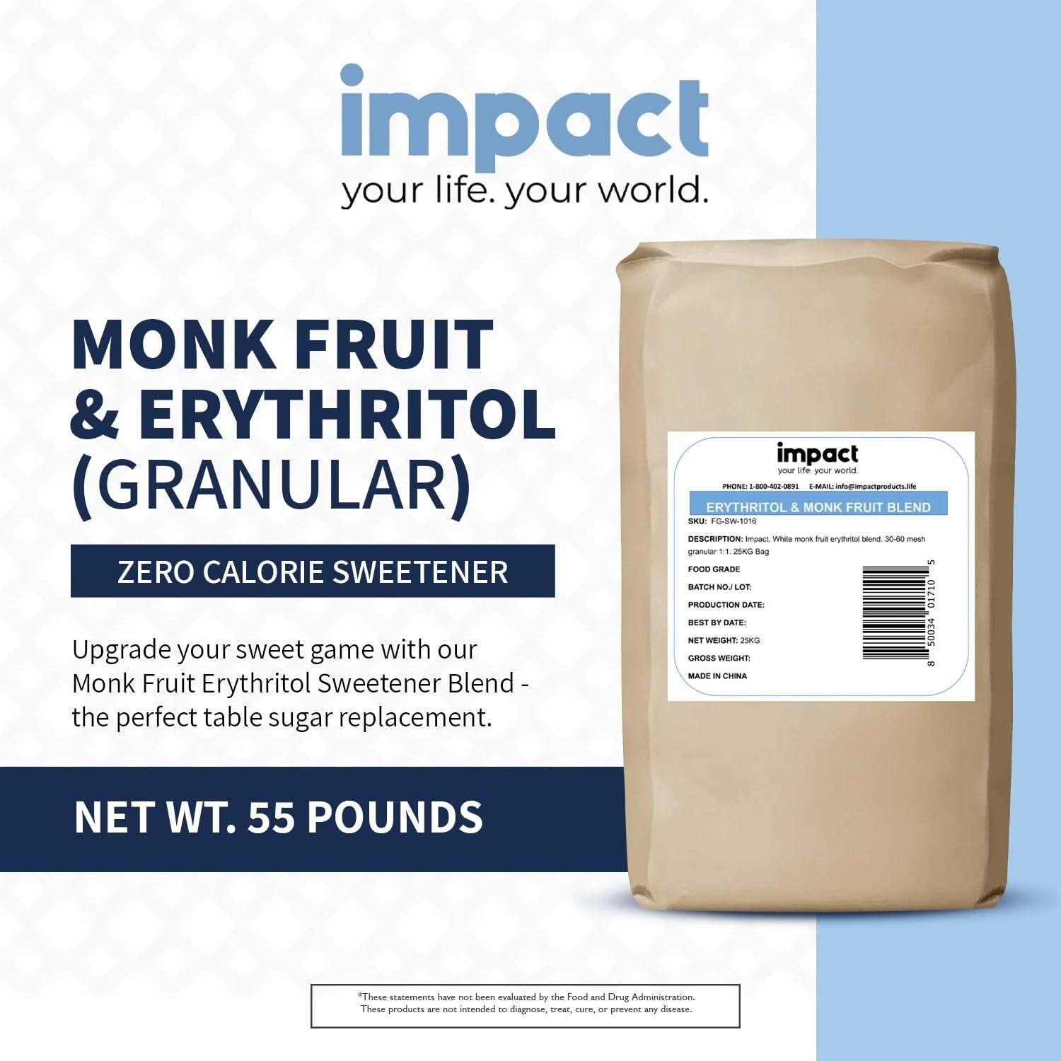 Versatile Sweetener Blend - 55lbs Monk Fruit & Erythritol for Baking & Beverages