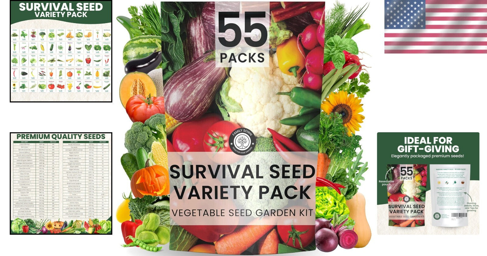 Ultimate 55-Packet Heirloom Vegetable Seed Vault for Doomsday Preppers