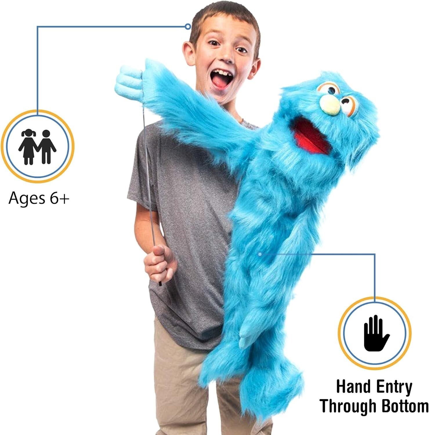 Professional-Grade 30-Inch Blue Monster Puppet - Ventriloquist Fun for Kids