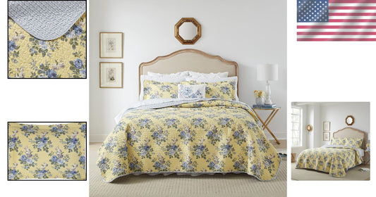 Lightweight & Breathable Floral Cotton Quilt Set - Queen, Pre-Washed Softness