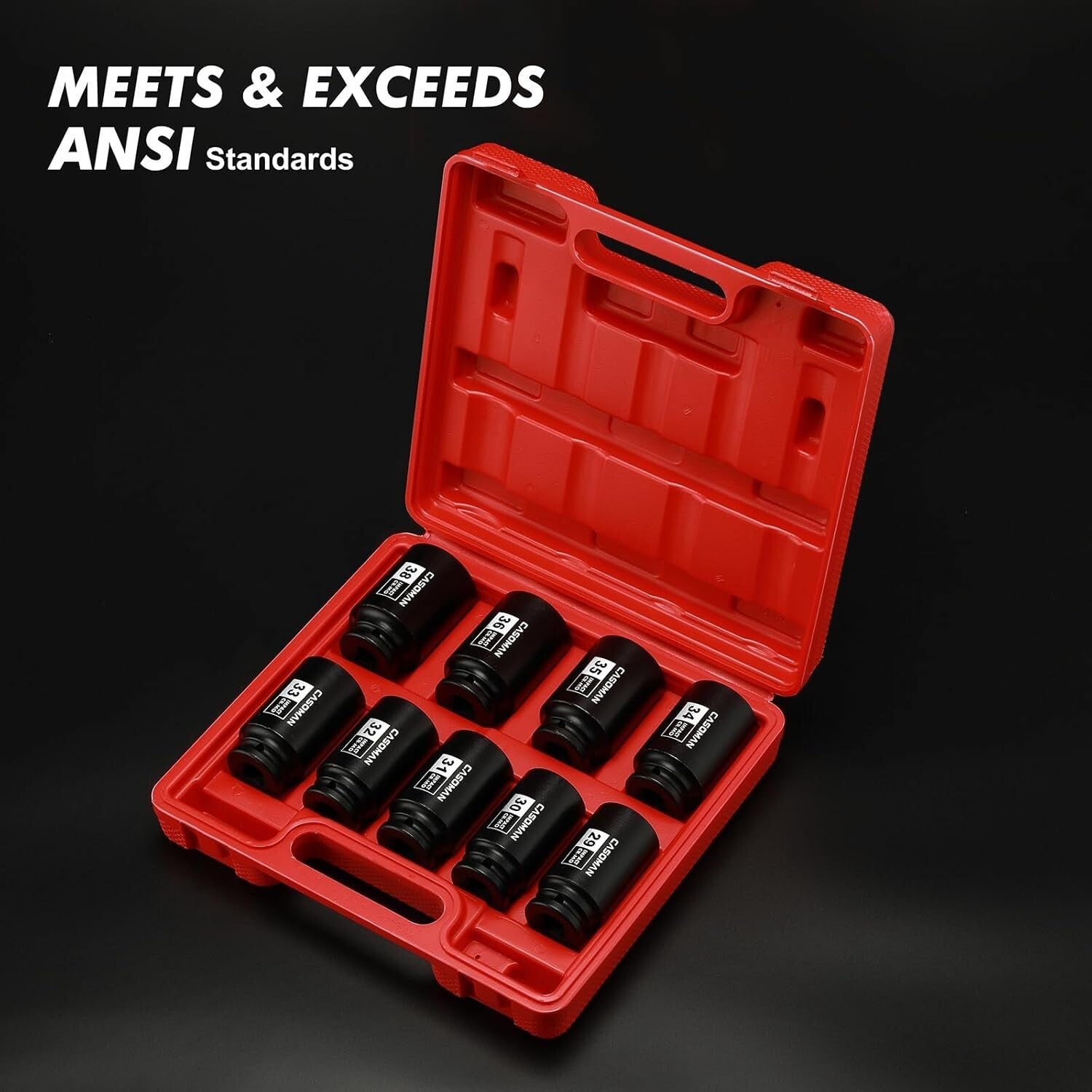 Durable 1/2-Inch Drive Deep Impact Socket Set, 29mm-38mm, Chrome Molybdenum