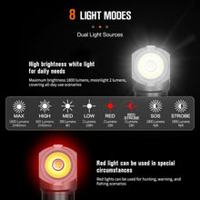 Load image into Gallery viewer, IP65 Waterproof 1800 Lumen Tactical Flashlight with Type-C Rechargeable Battery