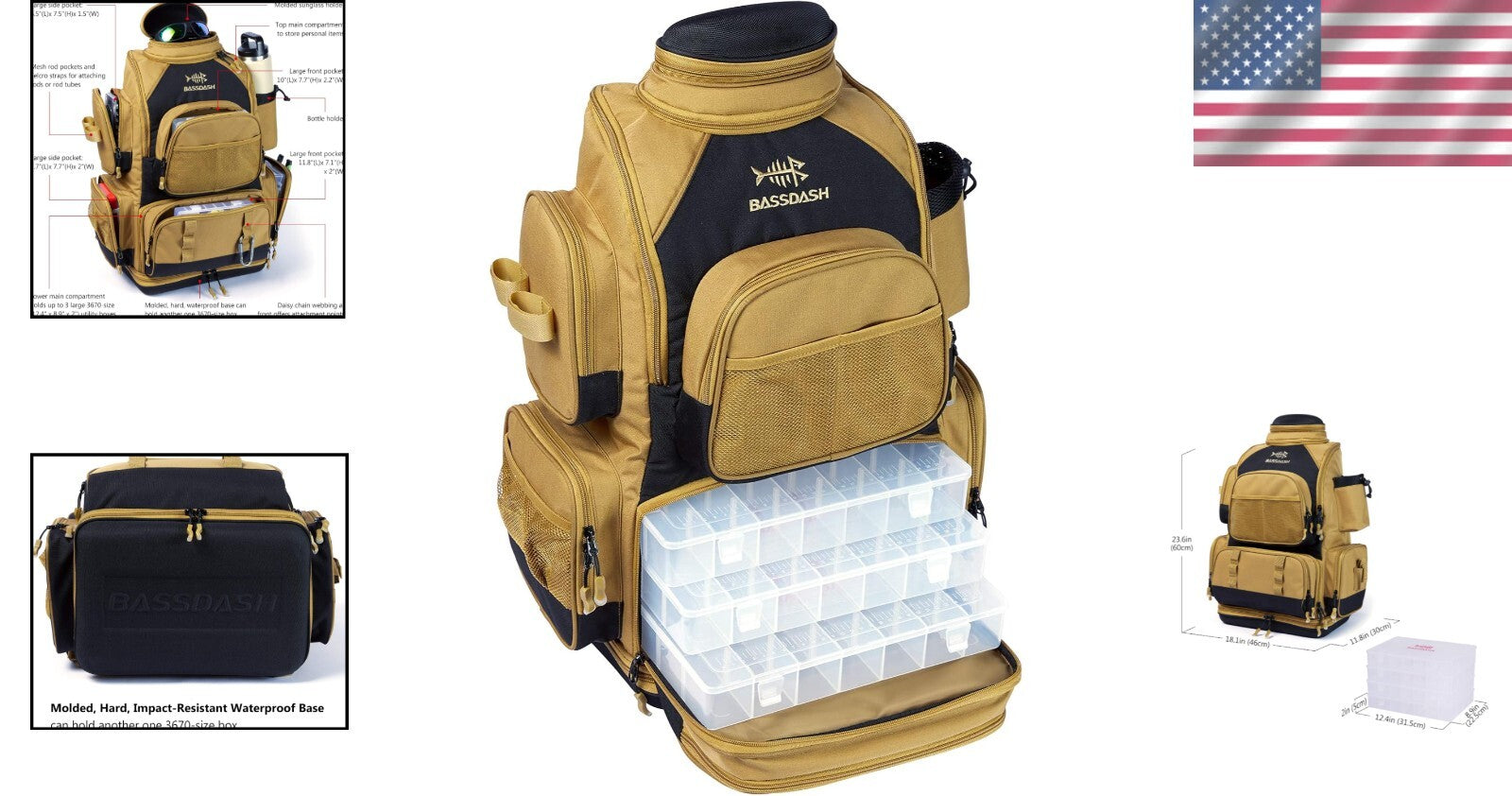 Tactical Fishing Backpack with Rod Holder, Rain Cover & Ergonomic Design