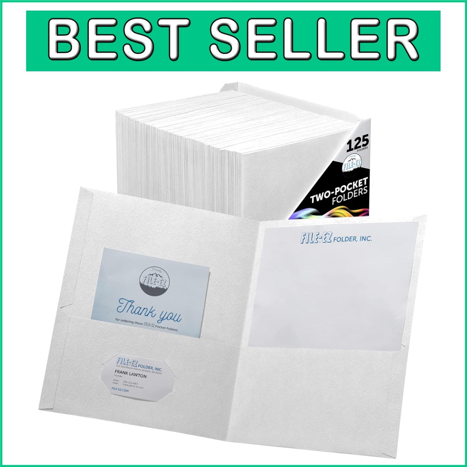 Durable White Two-Pocket Folder Pack of 125 - Effortless Document Organization