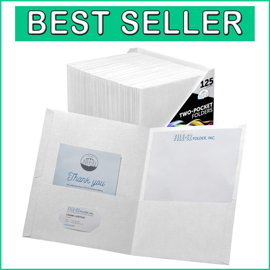 Durable White Two-Pocket Folder Pack of 125 - Effortless Document Organization