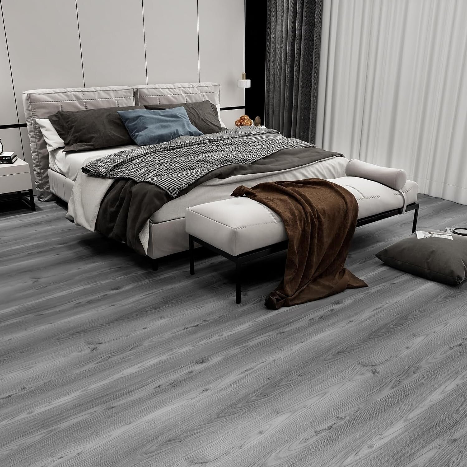 Thick Vinyl Wood Floor Tiles - Easy Sticky-Free Installation, 36 Pack, 54 Sq.Ft