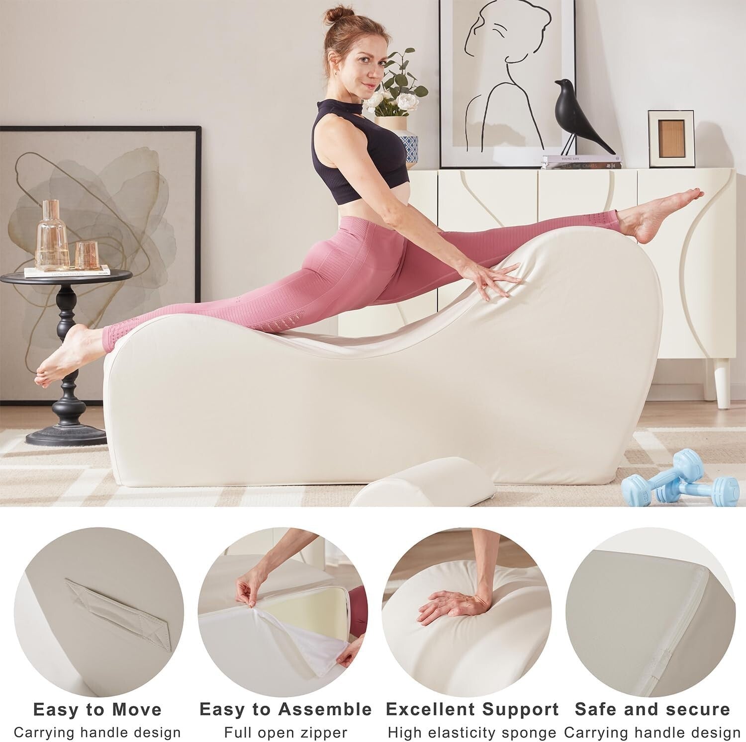 Versatile S-Shaped Chaise Lounge Chair for Relaxation & Yoga - Easy Clean Beige