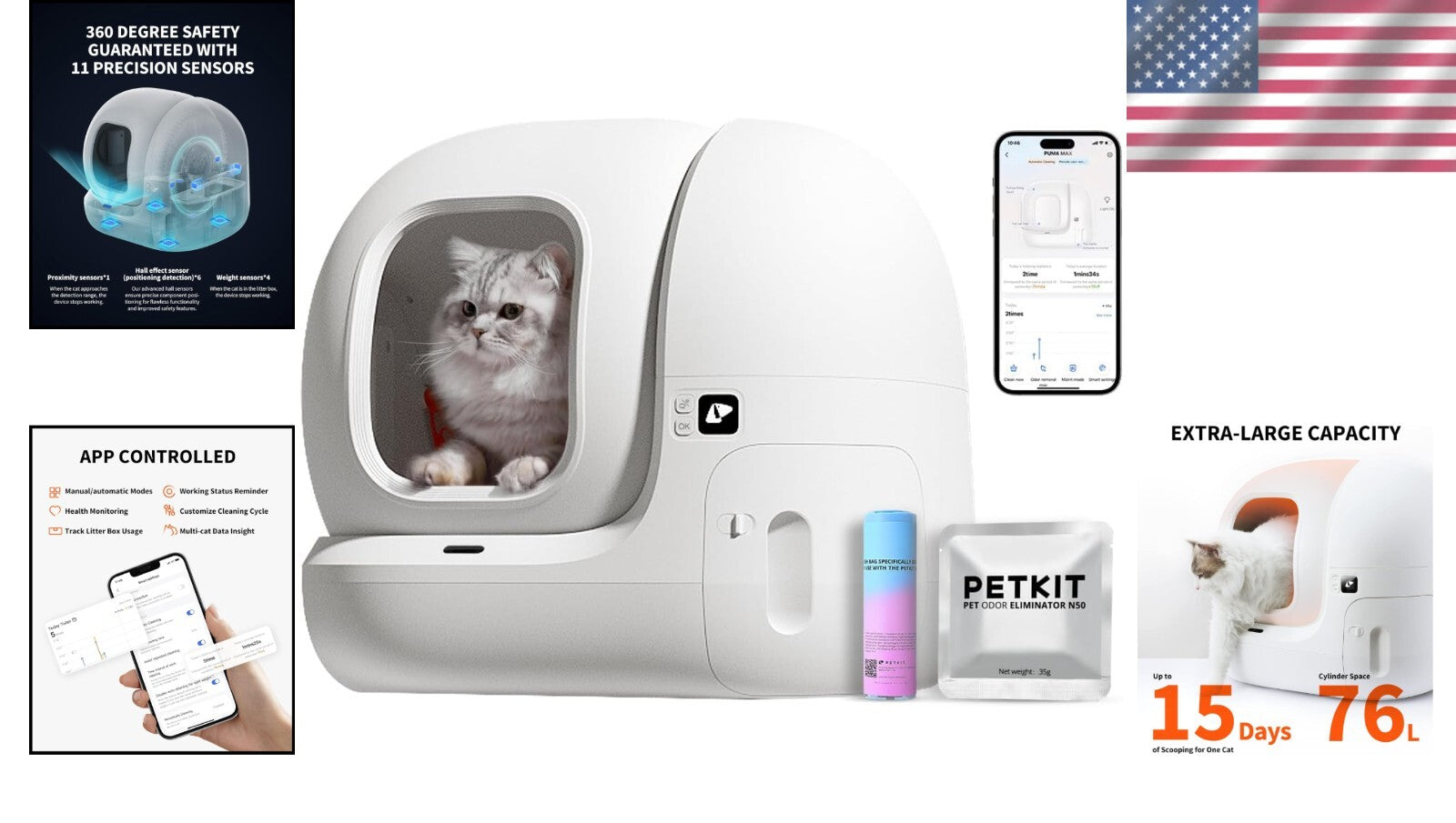 Extra Large Self-Cleaning Cat Litter Box for Easy Maintenance & Odor Control