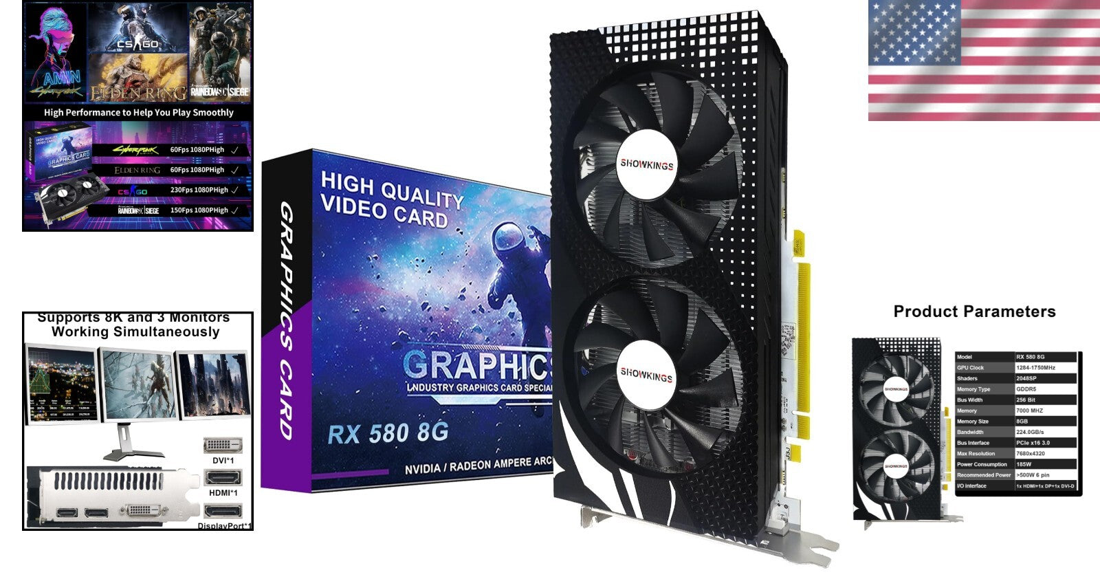 8GB GDDR5 Radeon RX 580 - Multi-Functional Graphics Card Perfect for Work & Play