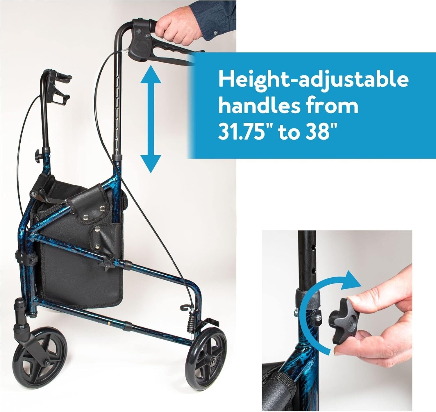 Maneuverable Trio Walker for Seniors - Adjustable Handles and Quick Collapse