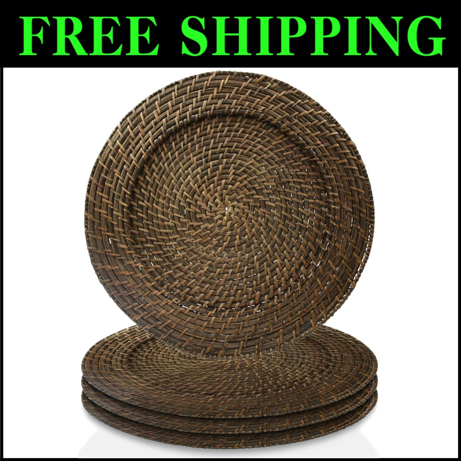 Durable Brick Brown Rattan Charger Plates – Set of 4 for Upscale Dining