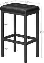 Load image into Gallery viewer, Backless Black Counter Bar Stools - Set of 2, Durable PU Leather, 24.4" Height
