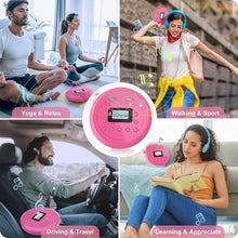 Load image into Gallery viewer, Travel-Friendly Rose Red CD Player with Headphones - Anti-Skip &amp; TF Card Support
