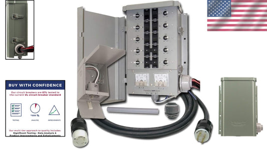 Weatherproof 30 Amp 10-Circuit Transfer Switch Kit - Ideal for Emergency Backups