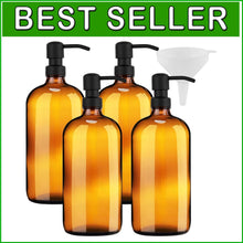 Load image into Gallery viewer, Elegant 32 Oz Amber Glass Dispenser with Stainless Steel Pump - Versatile &amp; Chic
