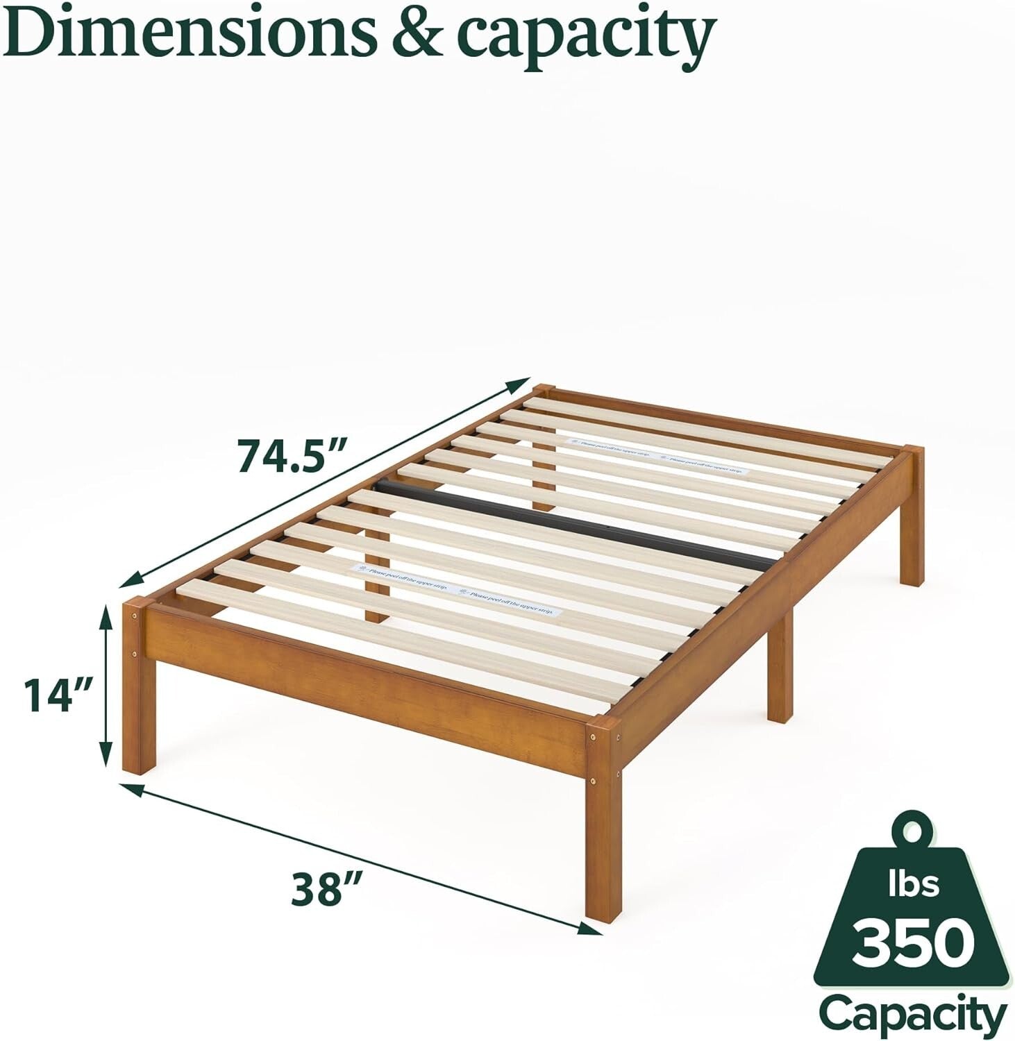 Ellie 14" Twin Bamboo Platform Bed Frame - No Box Spring Needed, Easy Assembly