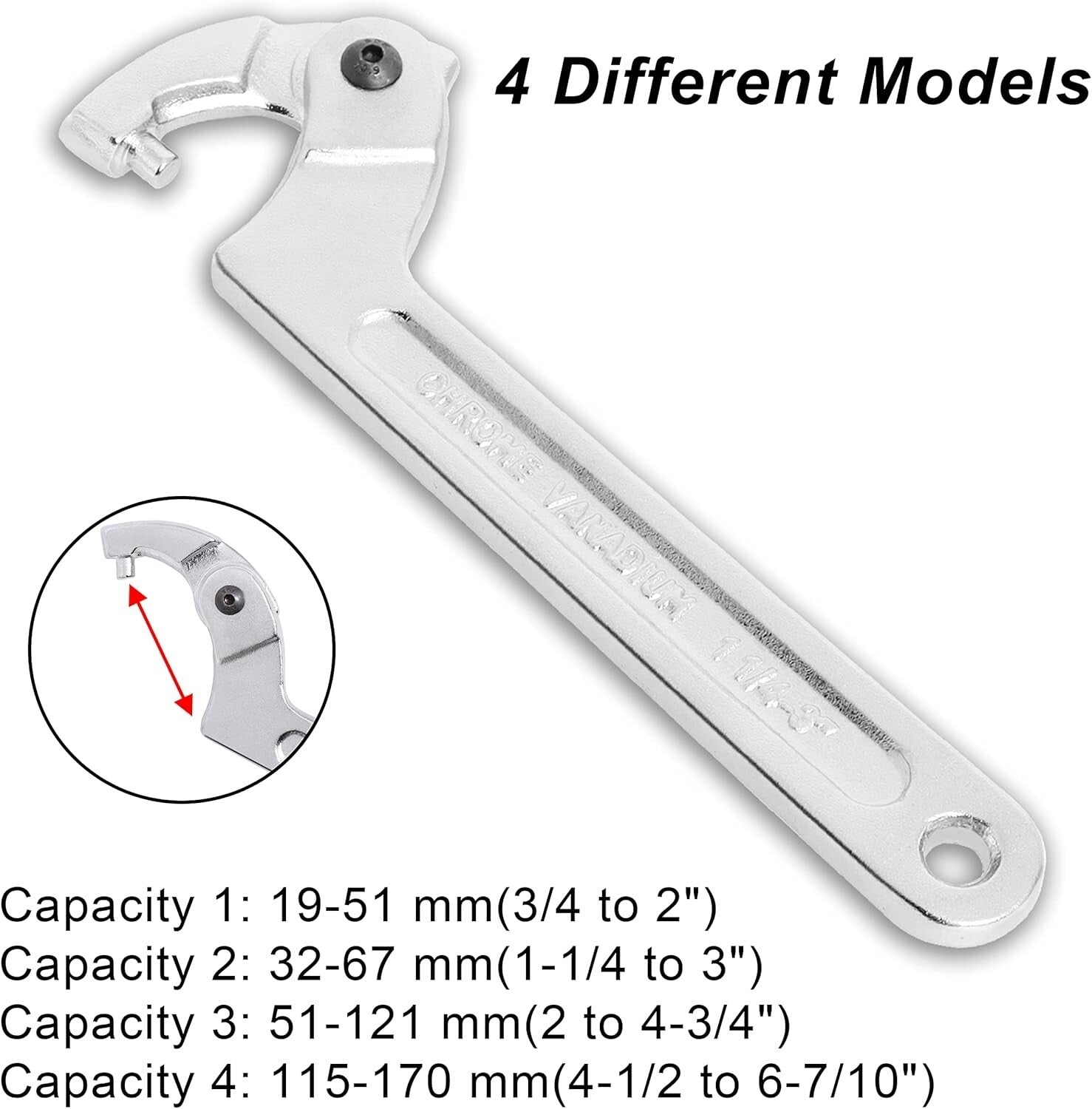 4-Piece Adjustable Spanner Hook Wrench Set for Hydraulic & Mechanical Repairs