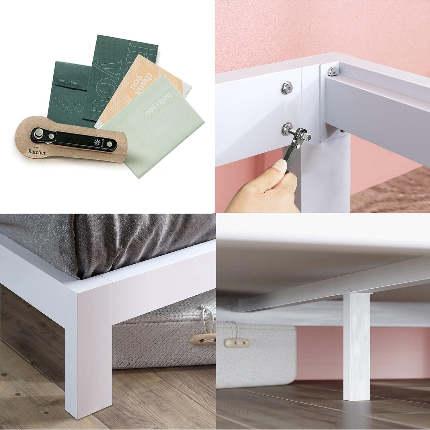 Arnav Twin Bed Frame in White – Strong Steel Construction, Headboard Compatible