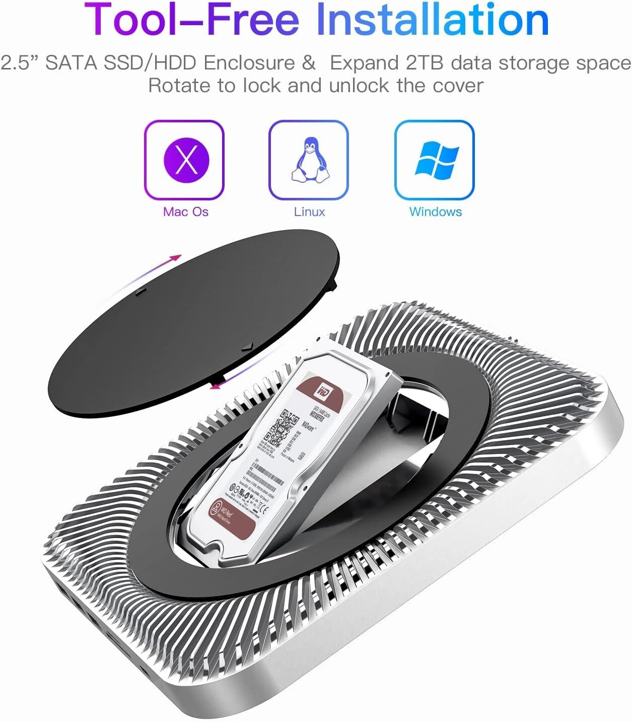 Mac Mini Hub with SSD Enclosure - Expand Storage with 7 Ports & Heat Dissipation
