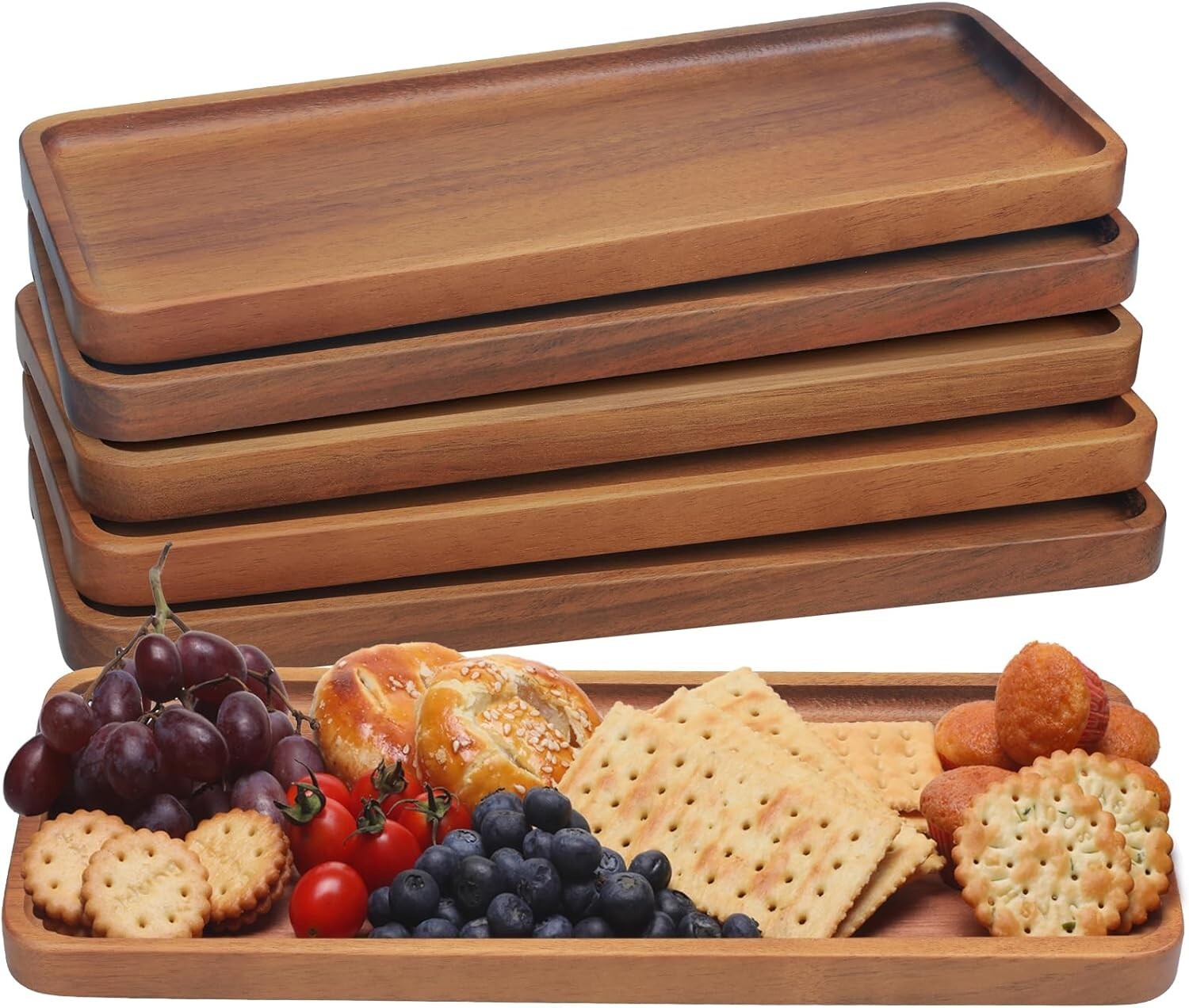 Elegant Acacia Serving Trays for Parties - 14" x 5.5" Charcuterie Boards, 6 Pack