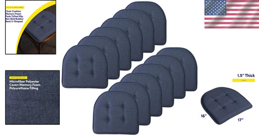 17" x 16" Denim Blue Memory Foam Chair Cushion - Tufted Non-Skid Pads, 12 Count