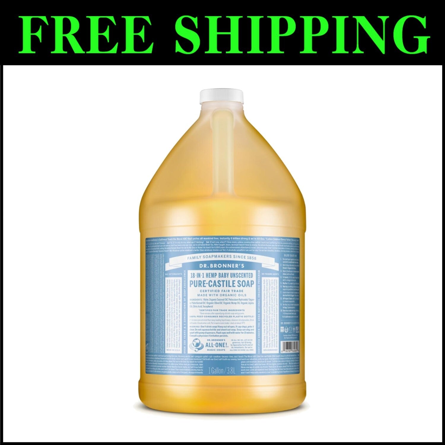 Biodegradable 1 Gallon Vegan Castile Soap - Unscented, Eco-Friendly & Versatile
