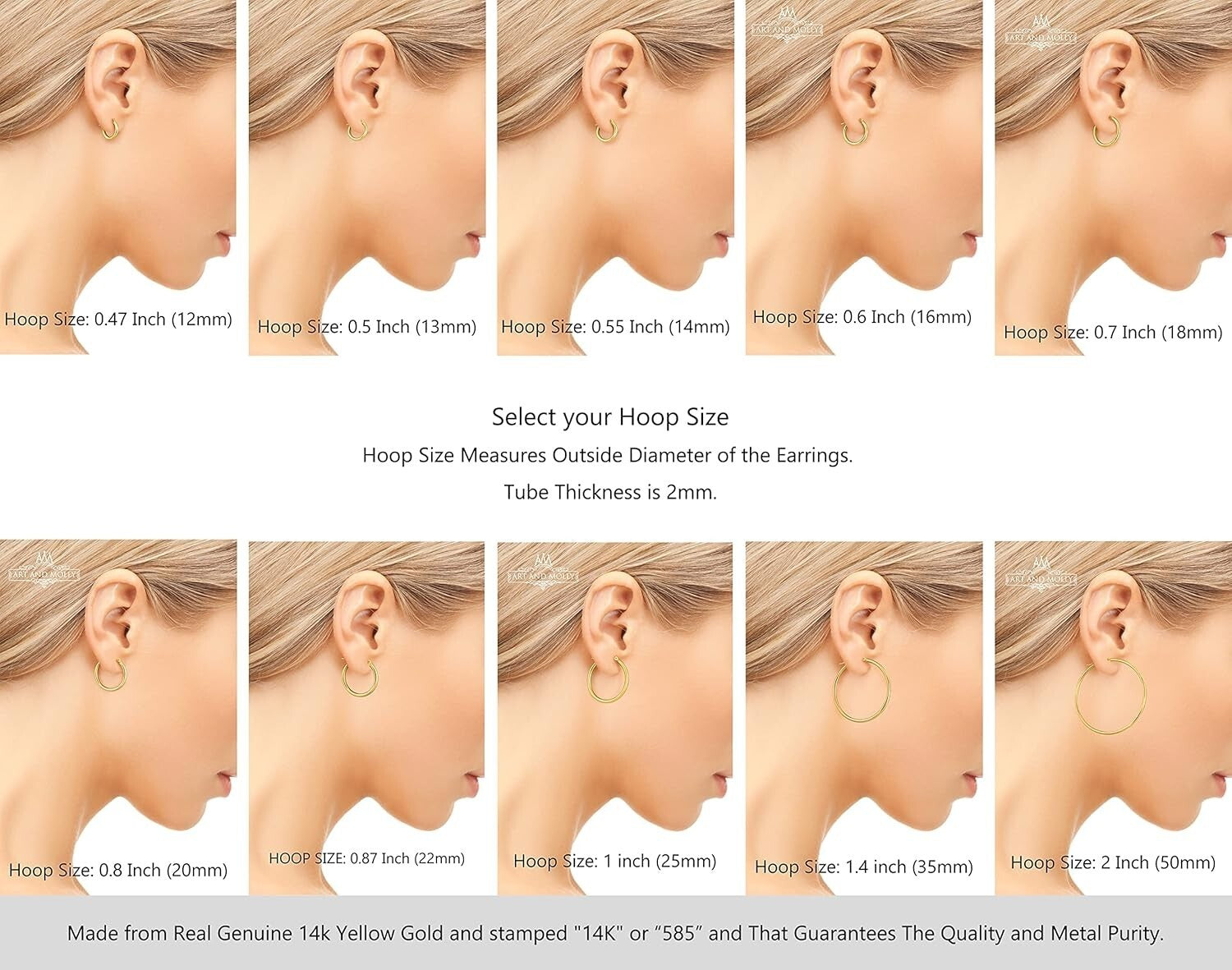 Elegant 14k Gold Hoop Earrings - 1 Inch Diameter, Gift Ready in Deluxe Box