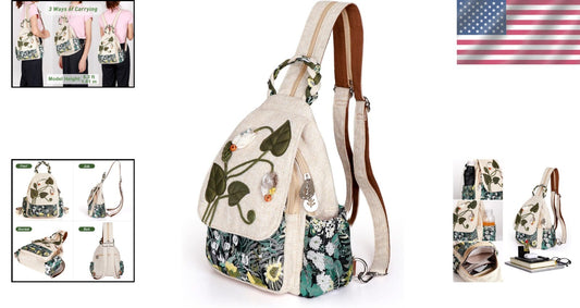 Lightweight Canvas Sling Bag with Adjustable Straps - Unique Day Pack for Women