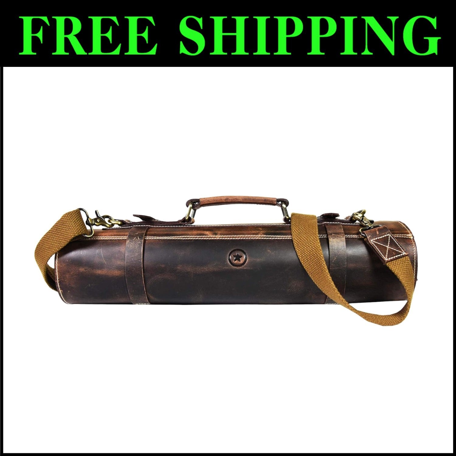 Artisan Crafted Leather Knife Roll with Adjustable Strap & 10 Elastic Pockets