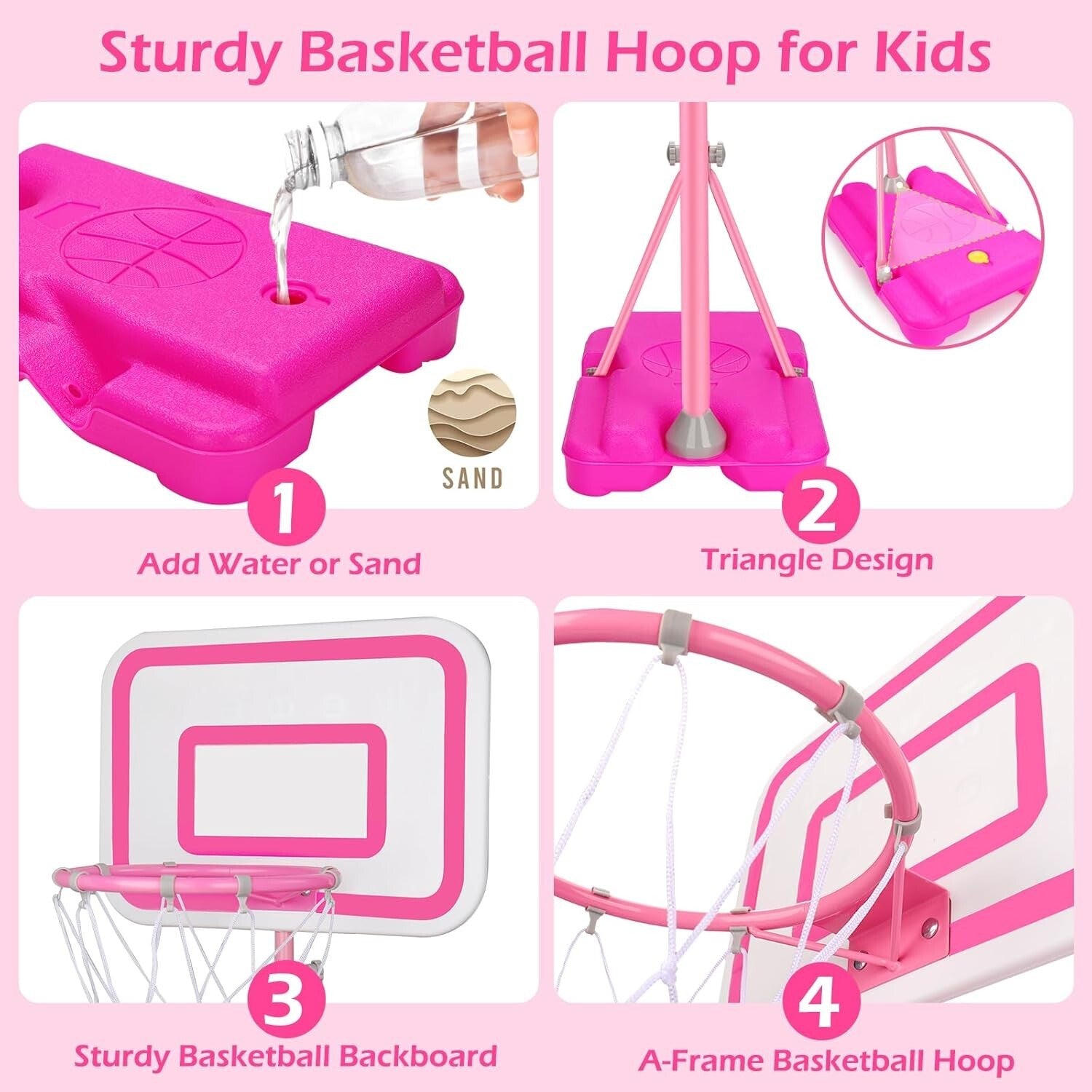 Fun Pink Basketball Goal for Kids - Perfect Adjustable Toy for Young Girls
