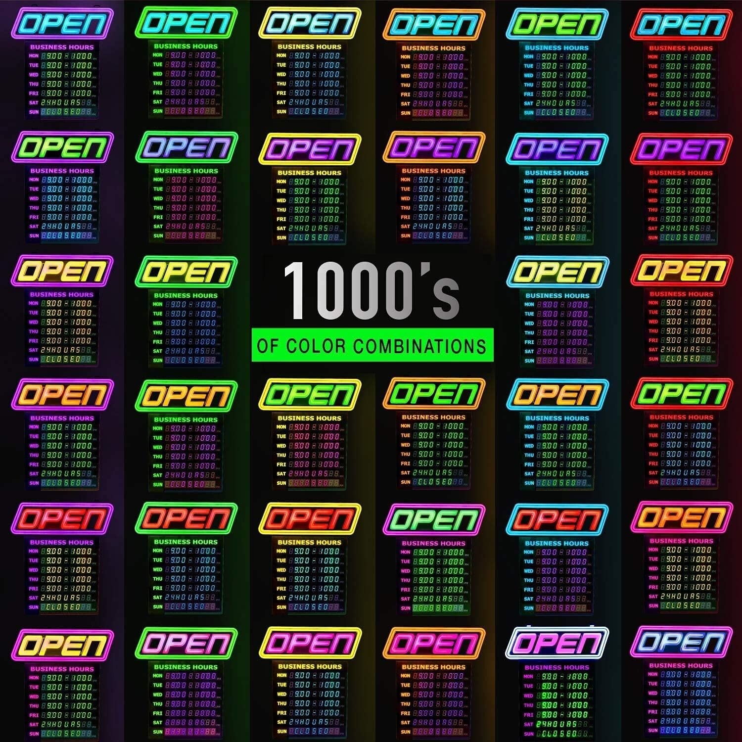 Bright Multi-Color LED Open Sign - Easy Setup with Chains and Hooks Included