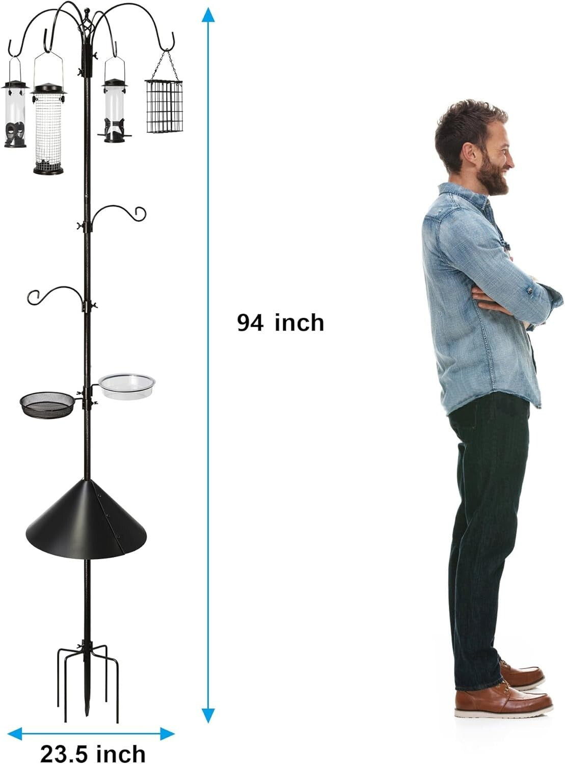 94-Inch Attracting Wild Birds Stand with 4 Feeders, Bath, & Squirrel Baffle