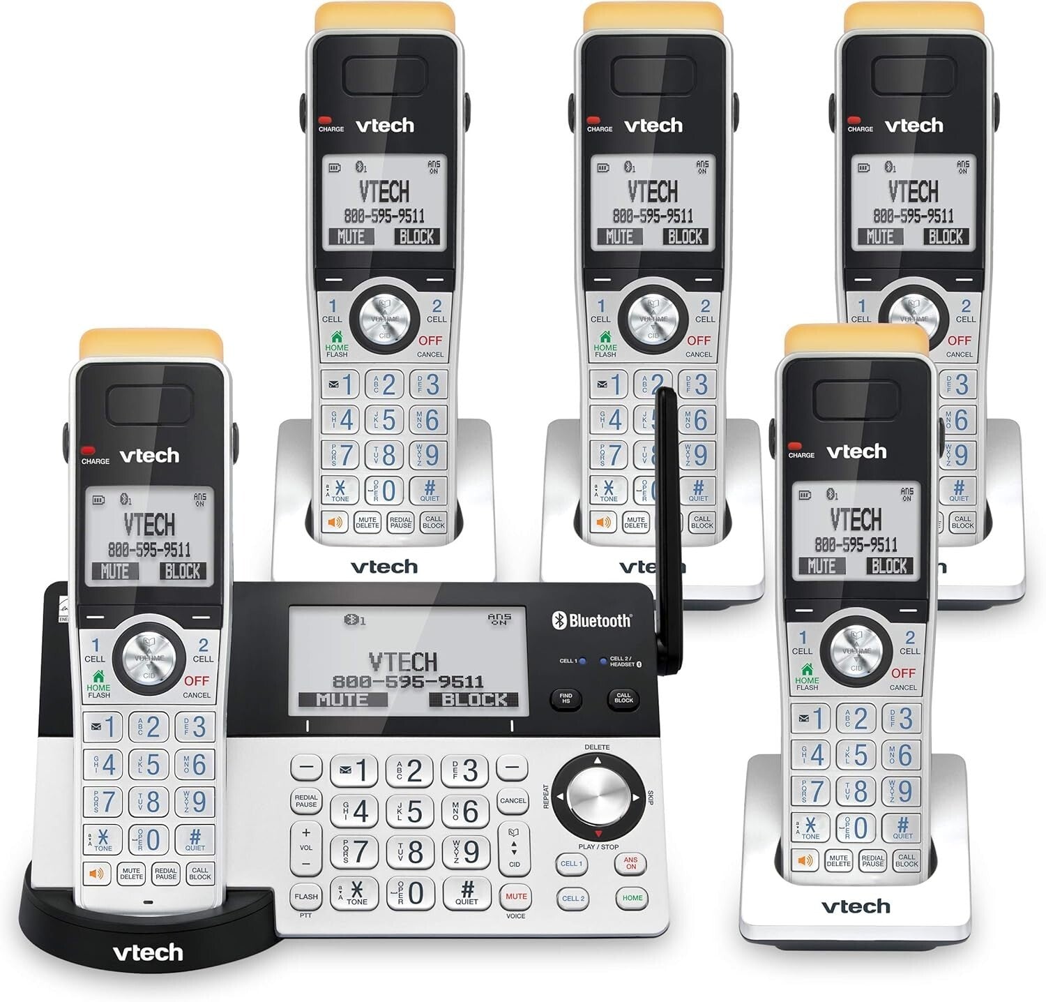 Long Range DECT 6.0 Cordless Phone with 5 Handsets & Bluetooth - 2300 Ft Range