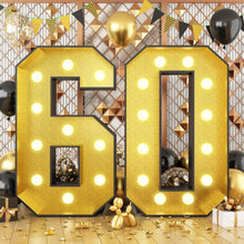 Load image into Gallery viewer, Illuminated 4FT Glitter Gold Number 60 Foam Board Kit - Retro Party Decor
