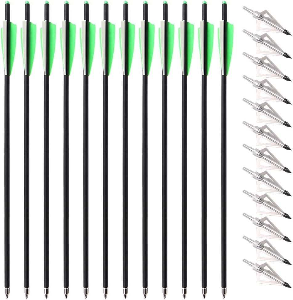 Expertly Crafted Carbon Crossbow Arrows with 3-Blade Tips - 12pcs Value Pack