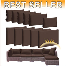 Load image into Gallery viewer, Brown Waterproof Patio Cushion Covers Set - 11 Pcs for Wicker Furniture