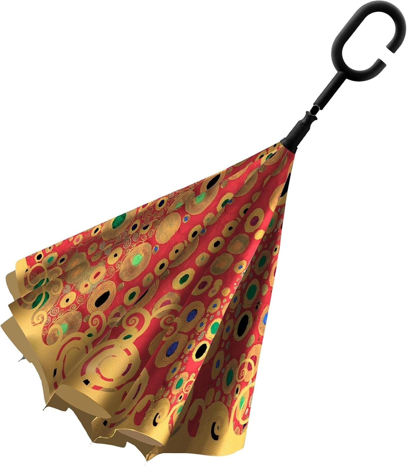 Stylish Reverse Umbrella - Klimt 'Hope II' Red Art with Auto-Open Feature