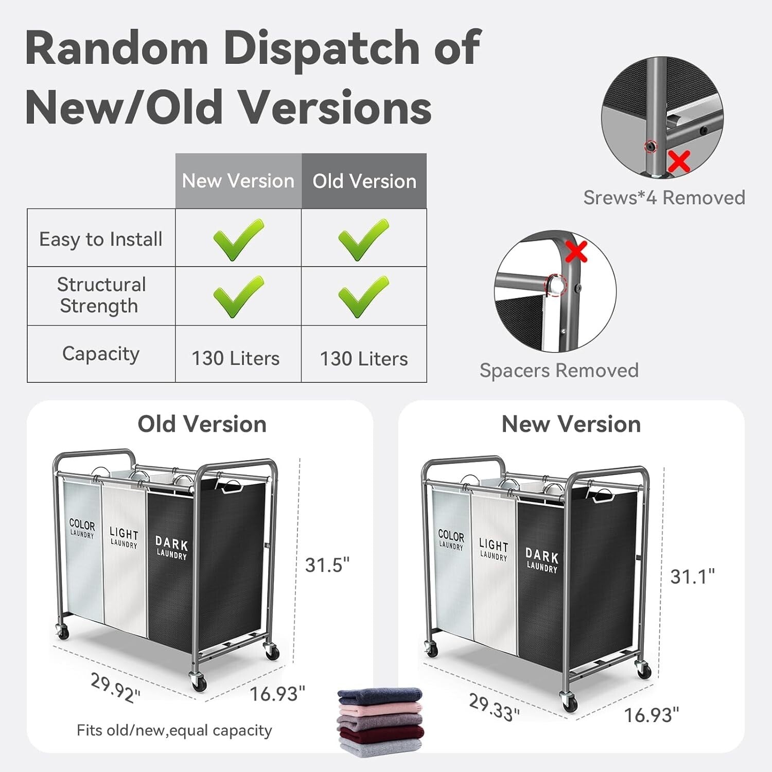 Efficient Laundry Cart with Easy-Access Bags - 3 Compartments for Sorting