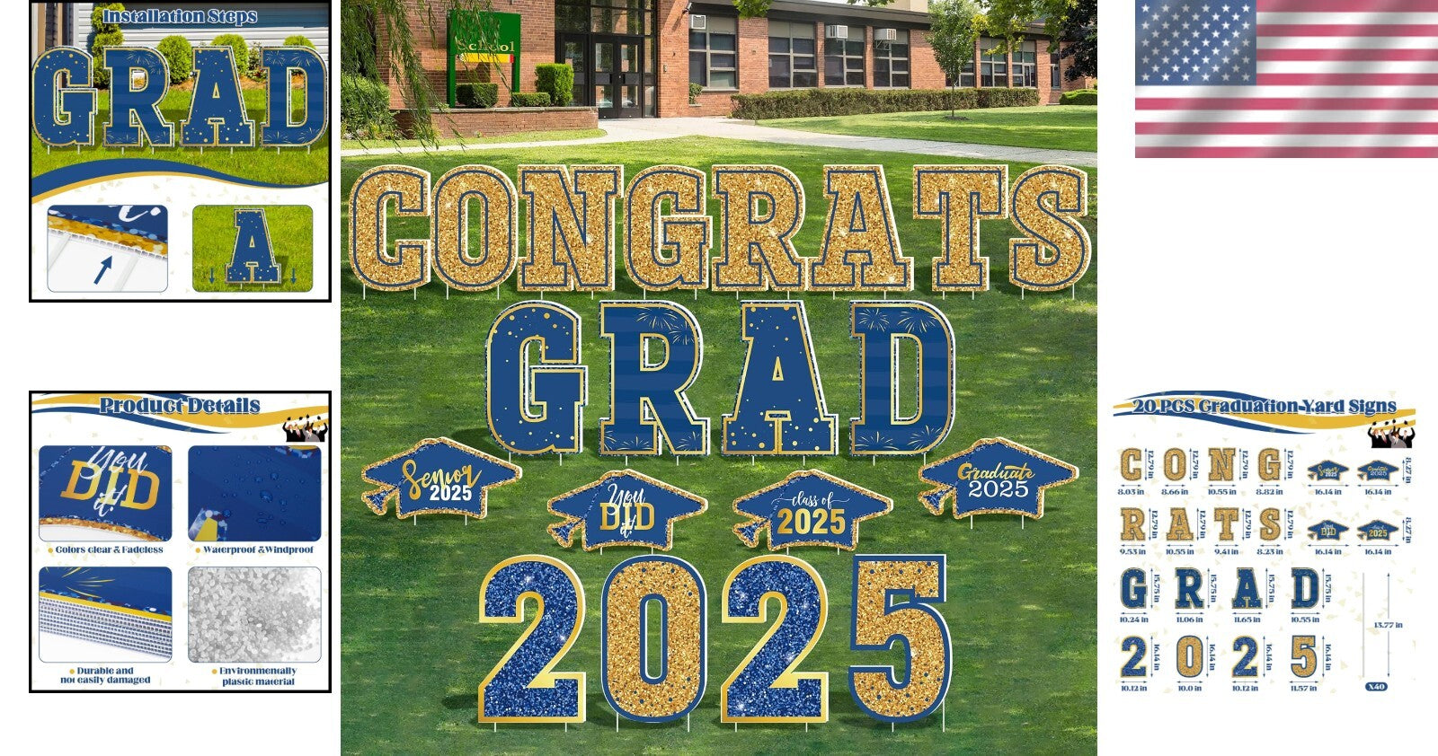Durable Graduation Yard Decorations - 20 PCS 2025 Congrats Grad Signs & Stakes