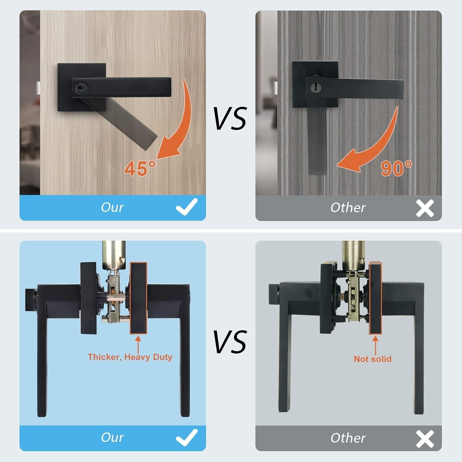 Easy Install Matte Black Door Levers - 4-Piece Set for Bedrooms & Bathrooms