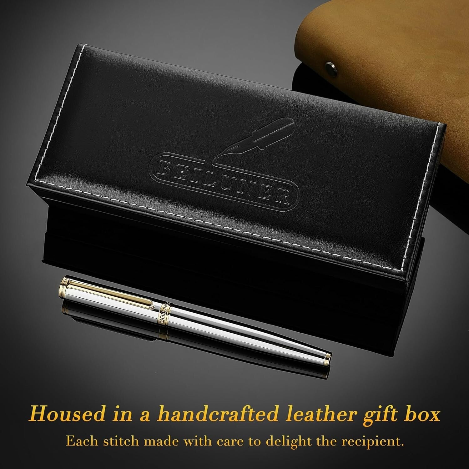 Elegant Silver Chrome Fountain Pen with Gilded Nib - Complete Set Included