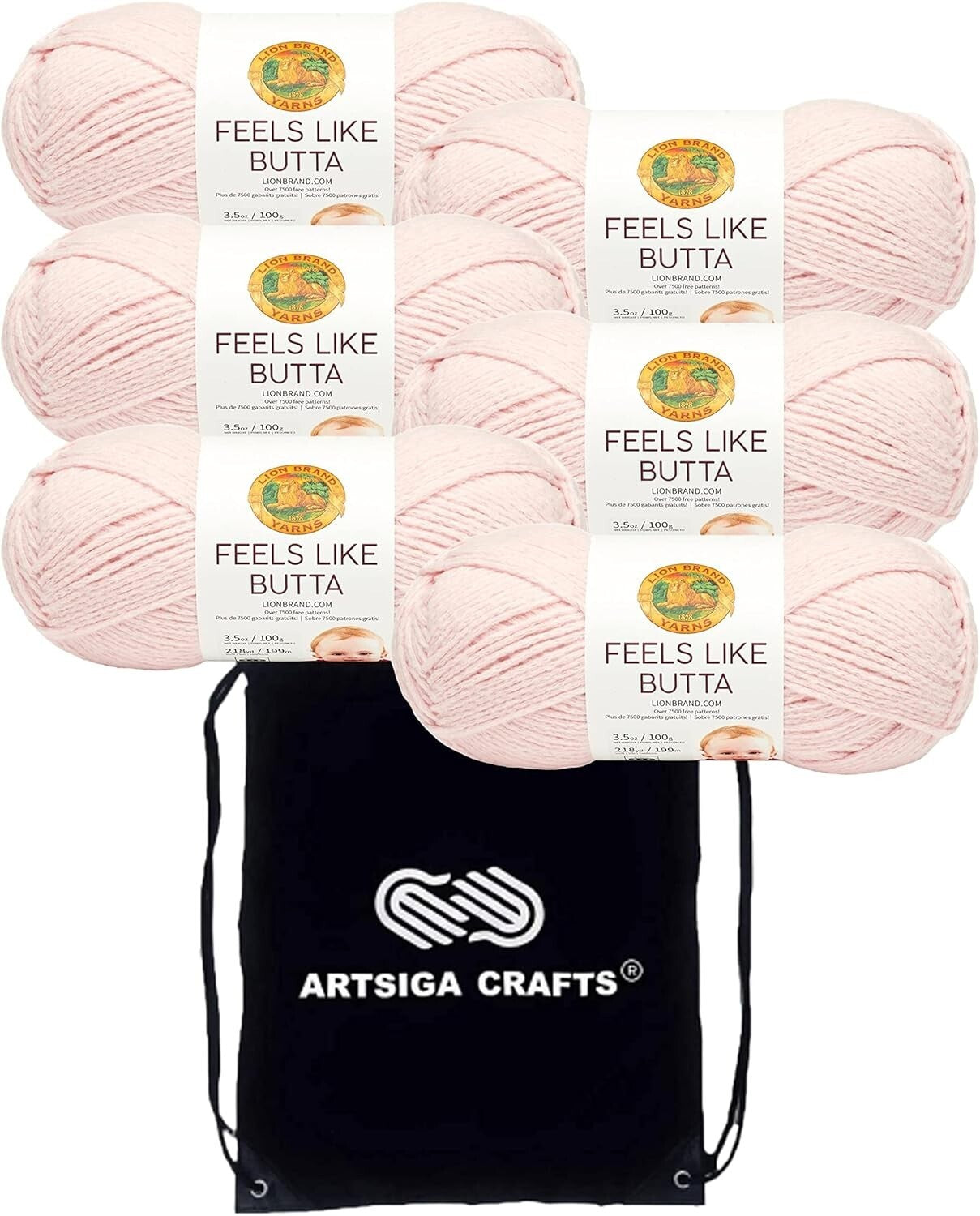 Feels Like Butta Pink Yarn 215-101 - 6 Anti-Split Skeins & Project Bag Included