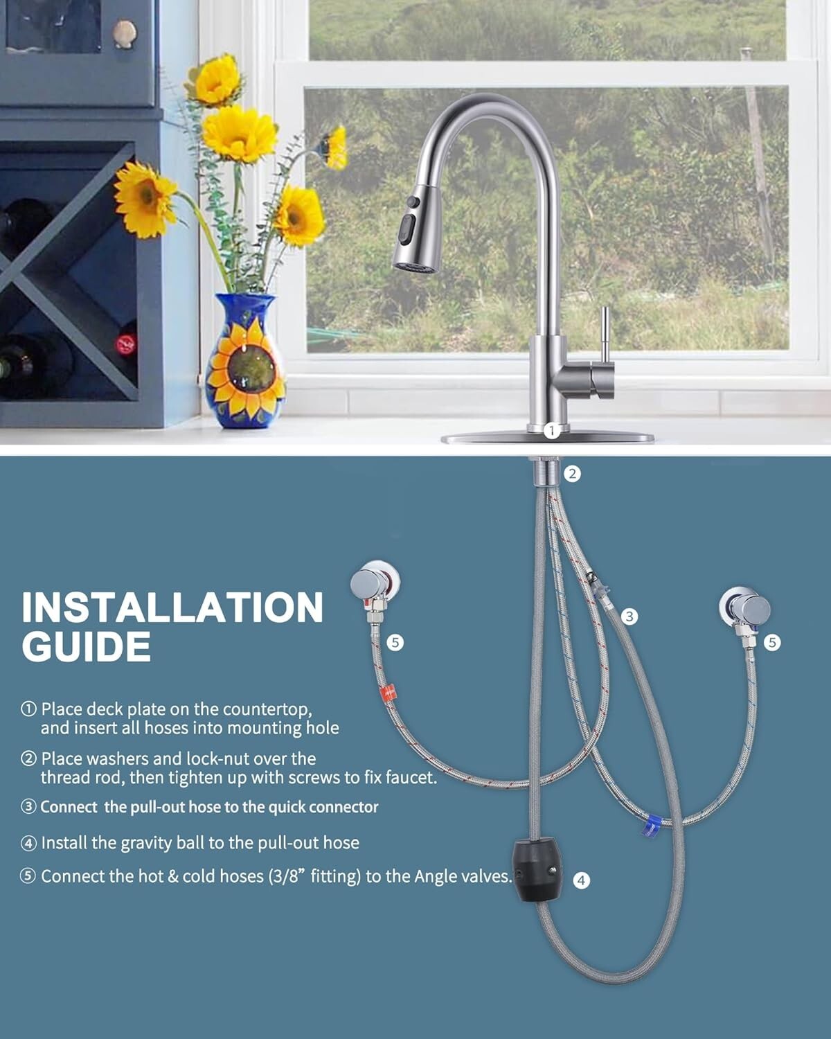 Contemporary 360-Degree Kitchen Faucet with Soap Dispenser for Efficient Cooking